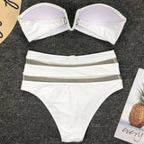 V Shaped Bandeau High Waist Bikini Women Swimsuit Female Swimwear Two-pieces Bikini Set with Bra Cup Bathing Suit Swim Beachwear