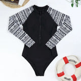 Women Two Pieces Vintage Print Rash Guard Swimwear Long Sleeve Shirt Shorts Surf Top Retro Print Running Shirt Split Swimsuit