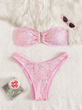 DEKA Gold Shiny Bandeau Bikini Set 2025 Women Sequin Front Ring Push Up Micro Swimsuit Summer Bathing Suit Thong Swimwear Biquin