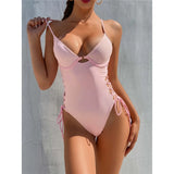 S - XL Sexy Lace Up Underwired One Piece Swimsuit Women Swimwear Female Backless Monokini Bather Bathing Suit Swim Lady V2906C