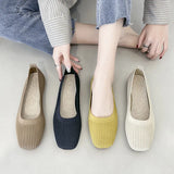 Women Leisure Flats Summer Autumn Flat Shoes Breathable Knitted Square Toe Slip-on Female Daily Walking Driving Loafers