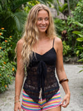 Women’s Solid Color Lace Halter Tank Tops Summer Fashionable Spaghetti Strap Handkerchief Hem Sheer Camis Tops