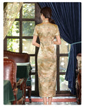 Large Size Sexy Slim Long Qipao Dress Women Retro Elegant Cheongsam Short Sleeve Brocade Dragons and Phoenixes Clothes Vestidos