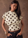 FDYOUI Women's O-neck Polka Dot T-shirt 2026 Summer O-neck Drop-sleeve Tunics Tops Fashion Loose Corset Tee Shirts Female Top