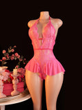 Blue Open Crotch Women Body Suit Crotchless Adult Sexy Erotic Lingerie Pajamas Lace Temptation Sex Bodysuit V-neck Hot Underwear