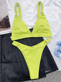 Ribbed Triangle High Cut Bikini Women Swimsuit Female Thong Swimwear Two Pieces Bikini Set Rings Bather Bathing Suit Swim Lady