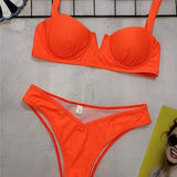 Sexy Ribbed Underwired V-bar Bikini Women Swimsuit Female Swimwear Two-pieces Bikini Set High Cut Bathing Suit Swim Beach Wear