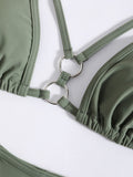 2025 Sexy Halter Strappy Metal Rings Bikini Women Swimwear Female Swimsuit Two-pieces Bikini set High Cut Bathing Suit Swim Lady