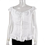 Phantasy Y2K Women Tops White Lace T-Shirt Button Tees Vintage French Style Tops 2025 Spring Summer Tops Female Streetwear