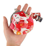 Portable Japanese Style Maneki Neko Coin Purse Flower Printing Lucky Cat Clutch Bag PU Wallets Card Holder Travel