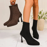 Sexy Pointed Toe Thin High Heels Boots Women Fashion Back Zipper Platform Ankle Boots Woman Super High Heeled Short Booties 42