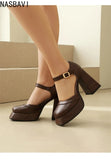 2026 New Women's Mary Janes Sandals Summer Square High Heels Fashionable Sexy Thick Soled Pumps Vintage Sandals Size 34-43