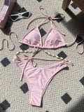 Halter Wrap Around Shell Decorated Bikini Women Swimwear Female Swimsuit Two Pieces Bikini Set Bathing Swimming Swim Suit Swim