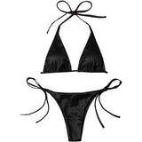 Sexy Satin Halter Brazilian Padded Bikini Female Swimsuit Women Swimwear Two-Pieces Bikini Set Bather Bathing Suit Swim V4966S