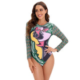 Long Sleeve Swimwear 2024 Surfing Bathing Suit Women Backless Print One Piece Swimsuit Retro Rashguard Monikini Bodysuit
