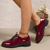 Pink Patent Leather Oxford Shoes Women Fashion Lace Up Pointed Toe Med Heel Pumps Woman Plus Size 43 Thick Heels Office Shoes