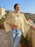 Women Knit Sheer Shawl Poncho Loose Fit Asymmetrical Hem Cape Sweater Summer Boho Casual Beach Cover-ups Knitwear