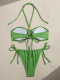 Wrinkled Hollow Out Halter Strappy Bikini Women Swimwear Female Swimsuit Two-pieces Bikini Set Bather Bathing Suit Swim Lady