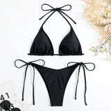DEKA Triangle Bikini Set Womens Solid Sexy Lingerie Swimwear Tie Side Thongs Beachwear Fashion Swimsuit Bathing Suit