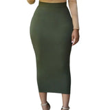 Women Skirt Solid Color Elastic Bodycon High Waist Mid-calf Length Sheath Skirt No Constraint Match Top Comfortable Dating Skirt