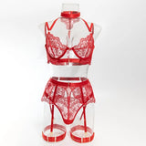 Toucheart 5 Piece Sexy Embroidery Underwear Set for Women Mesh Patchwork See-through Halter Underwear Garters Sexy Lingerie Set