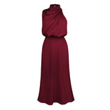 Foridol One Shoulder Turtleneck Tank Satin Women Party Dress Robe Zip Sleeveless Elegant Vintage Folds Women Clothing 2025
