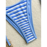 Striped Halter Tankini V Neck Bikini Women Swimwear Female Swimsuit Two-Pieces Bikini Set Padded Bather Bathing Suit Swim V8385