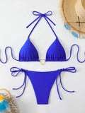 Triangle Halter String Thong Bikinis 2026 Women Sexy Swimsuit Solid Heart Swimwear Female Bathers Bathing Swimming Swim Suit