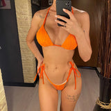 Sexy Wrinkled Halter Brazilian Bikini Female Swimsuit Women Swimwear Two-Pieces Bikini Set Bather Bathing Suit Swim Lady V4101