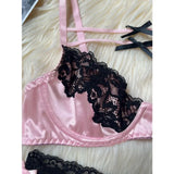 Toucheart Sexy Lace Patchwork Pink Lace Bra Thong Underwear Set For Women Bow Knot Black Lace Up Hollow Out Sexy Lingerie Set