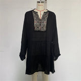 2025 Long Sleeve Hollow Out Crochet Knitted Tunic Beach Cover Up Cover-ups Beach Dress Beach Wear Beachwear Female Women K6674