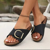 2026 New Women Indoor Street Slippers Summer Platform Shoes Simple Solid Color Buckle Slides For Female Slip-on Leisure Sandals