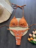 Leopard Halter Scrunch Butt Micro Thong Bikini Women Swimwear Female Swimsuit Two-pieces Bikini Set Bather Bathing Suit Swim