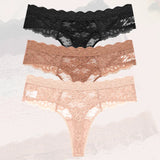3Pcs Lace Sexy Thongs Women Low-Rise Briefs Sexy Soft Ladies Underwear Trendy Floral Underpants Female Flowery Panty Lingerie
