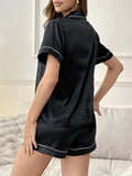 Womens Satin Silk Pajamas Set Short Sleeve Turn-down Collar Button Top & Shorts Sleepwear Loungewear Summer Nightwear