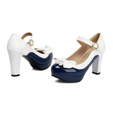 Women Lolita Style Patent Leather Bow Shoes 9.5cm High Heels Anti-slip Rubber Sole Platform Pumps Ideal for Parties Daily Wear