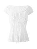 Women Summer Y2K Aesthetic Tops Lace Trim Cap Sleeve Low Cut Shirts Vintage Casual Sexy Tops and Blouses Female