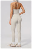 Women Tracksuit 2PCS Seamless Yoga Sets Hanging V Neck Slim Sports Tank Top Fitness Outfits Gym Running High Waist Leggings Suit