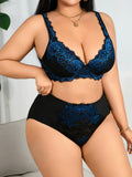 Plus Size Lingerie Set, Sexy Patterned Lace Shaping Push-up Bra for Full Bust Support