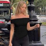 FDYOUI Woman Clothing Slash Neck T-shirts 2026 Summer Sleeveless Lace Patchwork White T Shirt Y2K Girls Irregular Corset Tee Top