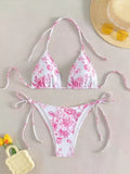 2026 Halter Triangle Bikinis Printed Swimsuit Women Sexy String Swimwear Female Bathers Swimming Bathing Swimming Swim Suit