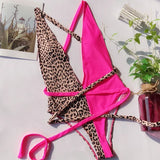 Deep V Neck Splicing Wrap Around Leopard Female Swimwear One Piece Swimsuit Women Backless Monokini Bather High Cut Bathing Suit