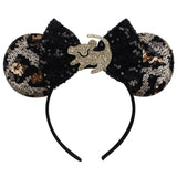 Disney Mickey Mouse Ears Leopard Print Headbands for Girls Baby Women Sequins 5"Bows Hair Accessories Adults Hairbands Kids Gift