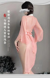 Women Sexy Lingerie Hanfu Dress Cosplay Costume Deep V Erotic See-through Pink Chinese Ancient Style Temptation Dresses