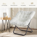 JHK Cozy Saucer Chair Soft Faux Fur Folding Lounge Chair Padded Metal Frame