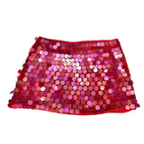 Women's Summer Solid Color Mini Sequins Skirts High Waist Side Split Tie Up Skirt for Daily, Travel, Parties