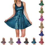 Cocktail Dress Womens Glitter Costume Party Dresses Swing A Line Metallic Shiny Festival Outfit Cosplay Fish Scale Vestidos