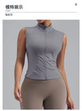 Women Zipper Yoga Shirts Solid Stand Up Collar Elastic Slim Fit Sports Jacket Breathable Sleeveless Sunscreen Workout Clothes