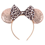 Disney Mickey Mouse Ears Leopard Print Headbands for Girls Baby Women Sequins 5"Bows Hair Accessories Adults Hairbands Kids Gift