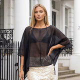 Women Summer Holiday Beach Sheer T-shirts Short Sleeve Tops Oblique Neck Solid Color See-through Irregular Party Clubwear